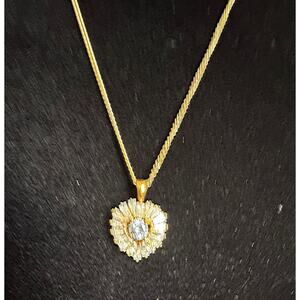 Gold Rhinestone Heart Pendant Necklace on New 18–20" Chain Pre-Owned N121